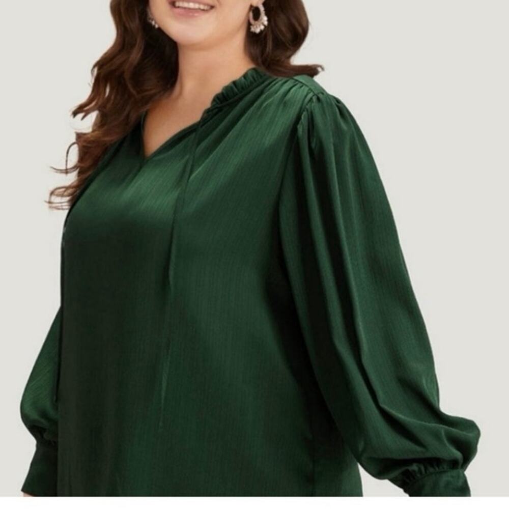 Plus Size 14 16 1x BloomChic long Button Cuff & Tie Neck shirt Top Blouse - Picture 10 of 12